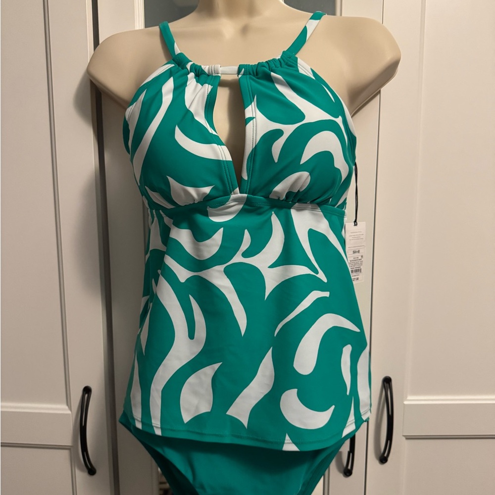 Shade & Shore Green and White One Piece Swimsuit NWT